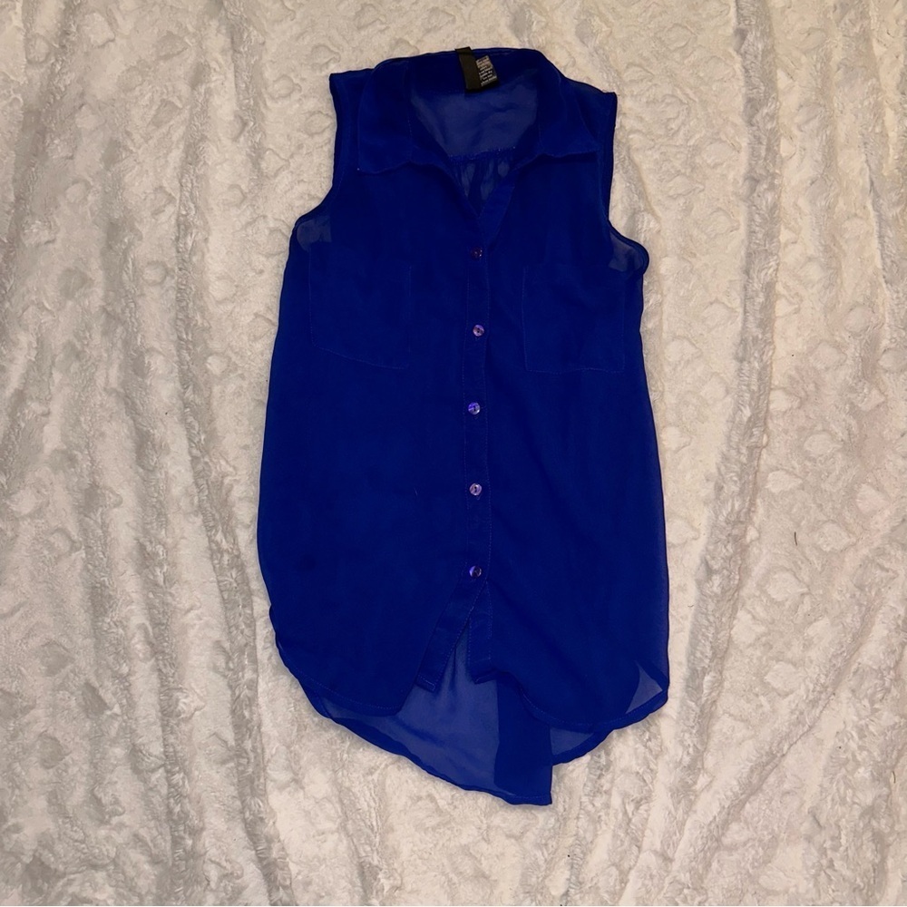Sheer Blue Button-Up Tank Top by Fun and Flirt | Size Medium
